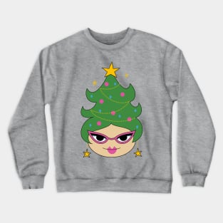 Retro Christmas Tree Cute Beehive Hair Crewneck Sweatshirt